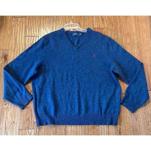 Polo Ralph Lauren XL blue 100% wool vneck sweater - Picture 2 of 10